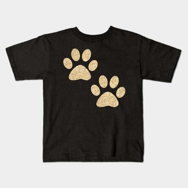 Gold Paw Prints Kids T-Shirt by julieerindesigns